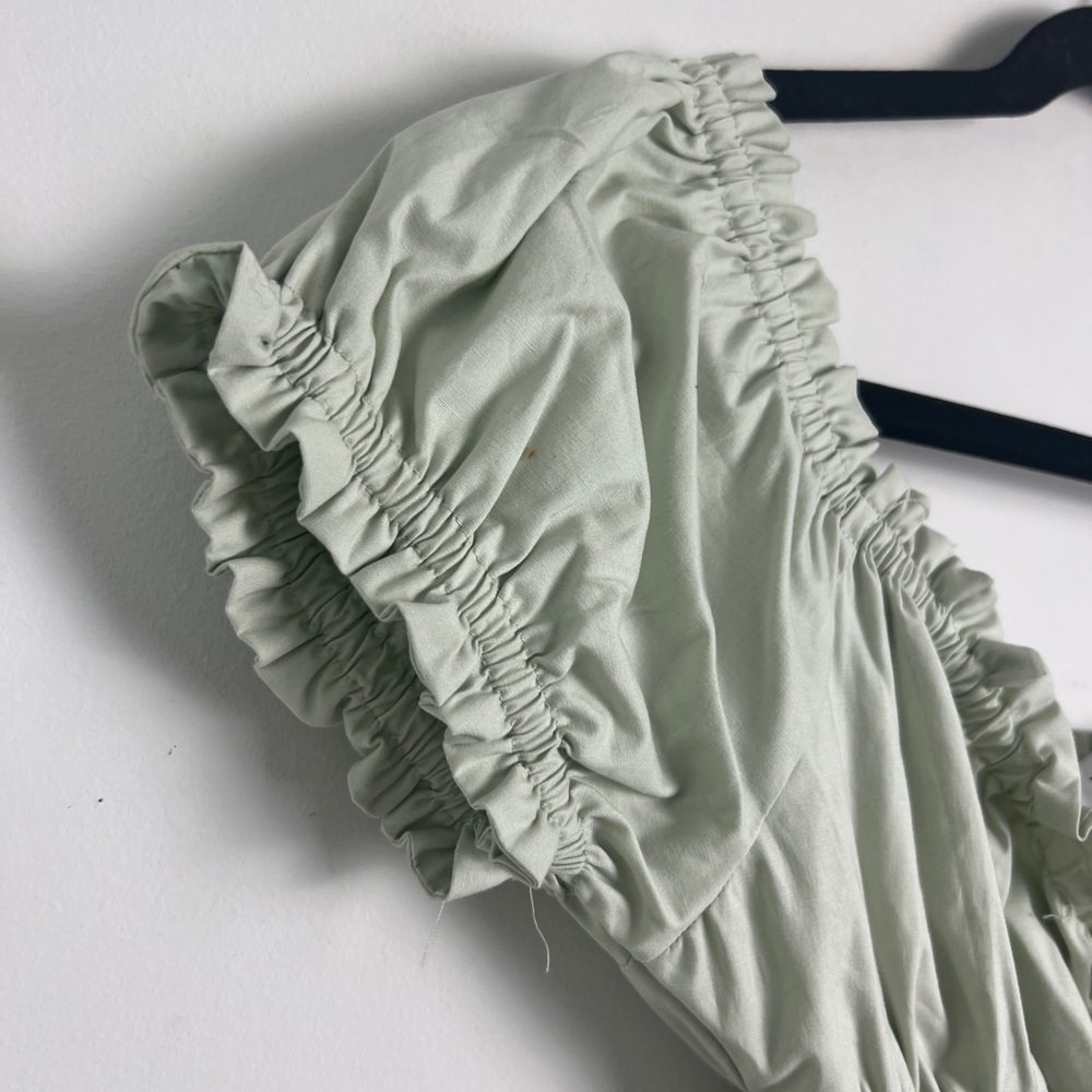 WeWoreWhat‎ Small Cotton Poplin Sage Green Puff Sleeve Smocked Midi Dress - Picture 7 of 11